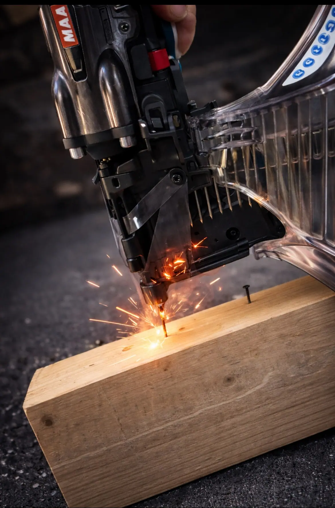 Cloueur pneumatique Air-Fix en situation professionnelle sur chantier